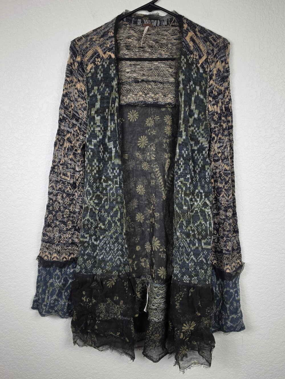 Free People Large Cardigan Boho Floral Mesh Cardigan Sweater